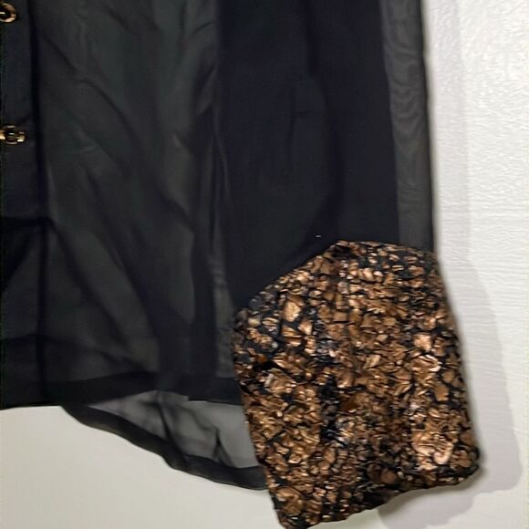 Ribkoff Trends VTG Sheer Black Blouse Button Front Ruched Trim Collared Cuffed - Picture 2 of 8